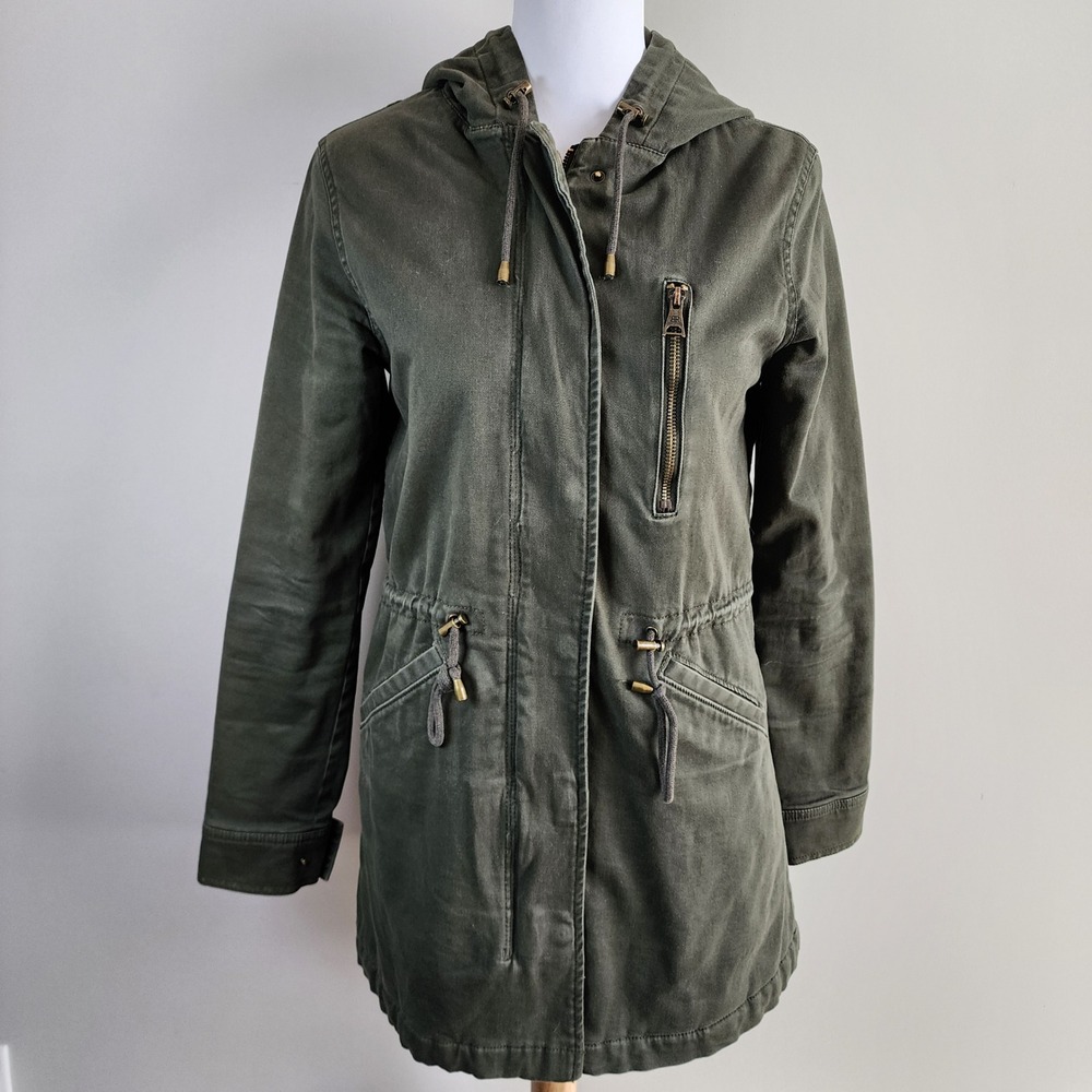 Banana‎ Republic Utility Parka Jacket Womens XS Green Sherpa Lined Hood Military
